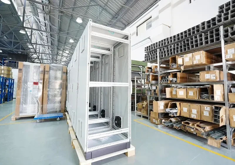 Cabinet frame under assembly beside the component stores
