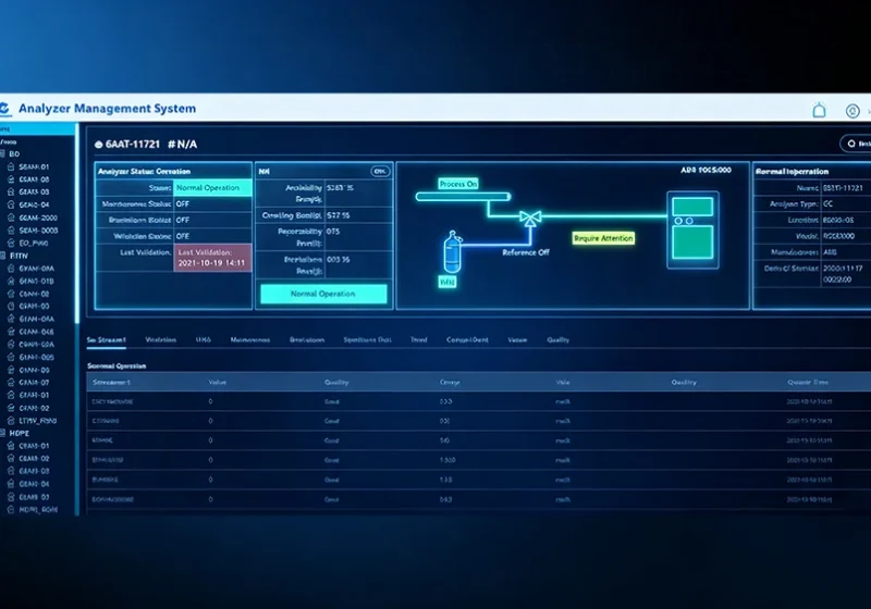AMADAS analyser management system web interface showing analyser status and stream data