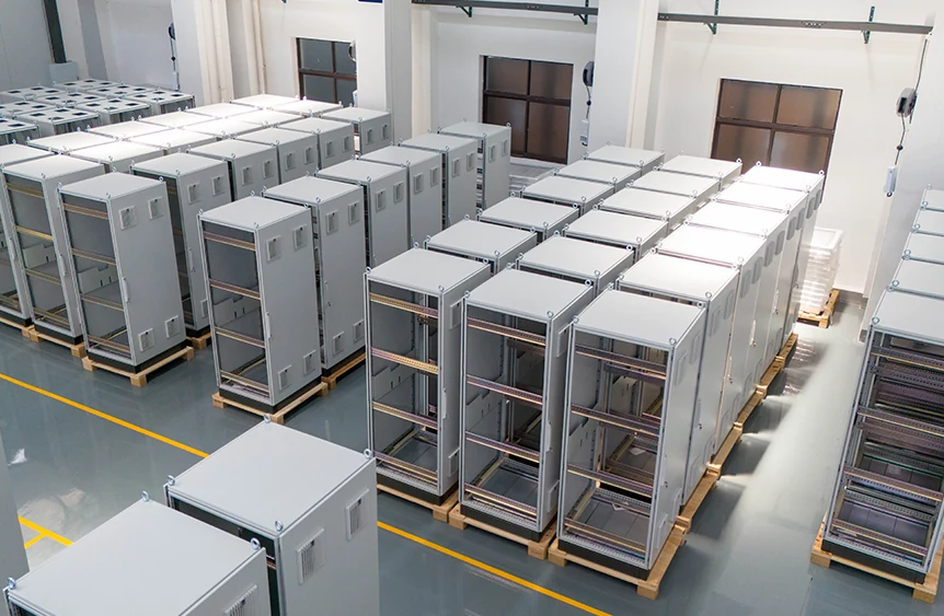 Marshalling and system cabinets staged for factory acceptance testing